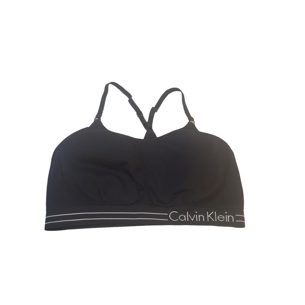 Calvin Klein Performance Womens Logo Nylon Stretch Bralette Black L Yoga Pilates - Picture 7 of 12